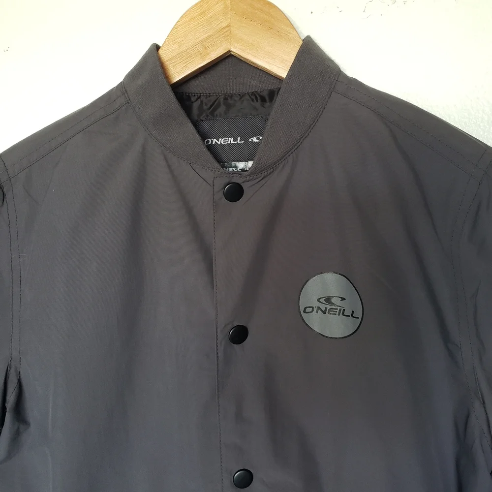 O'Neill Boys Lightweight Jacket‎ Size L Gray Mock Neck Snap Front Pockets NEW